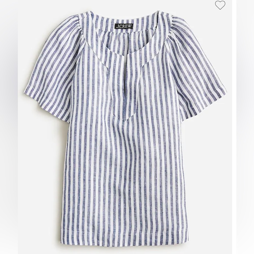 J.Crew Flutter Sleeve Linen V-Neck Top In Stripe- Dark Evening- Size MEDIUM- NWT